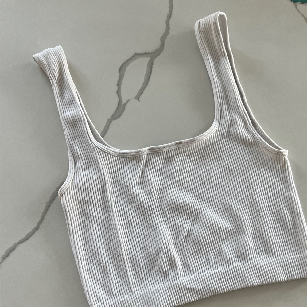 Zara Square Neck Ribbed Crop Tank - White - Picture 2 of 3